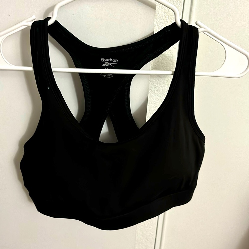 Reebok sports bra, black, worn once; women’s large